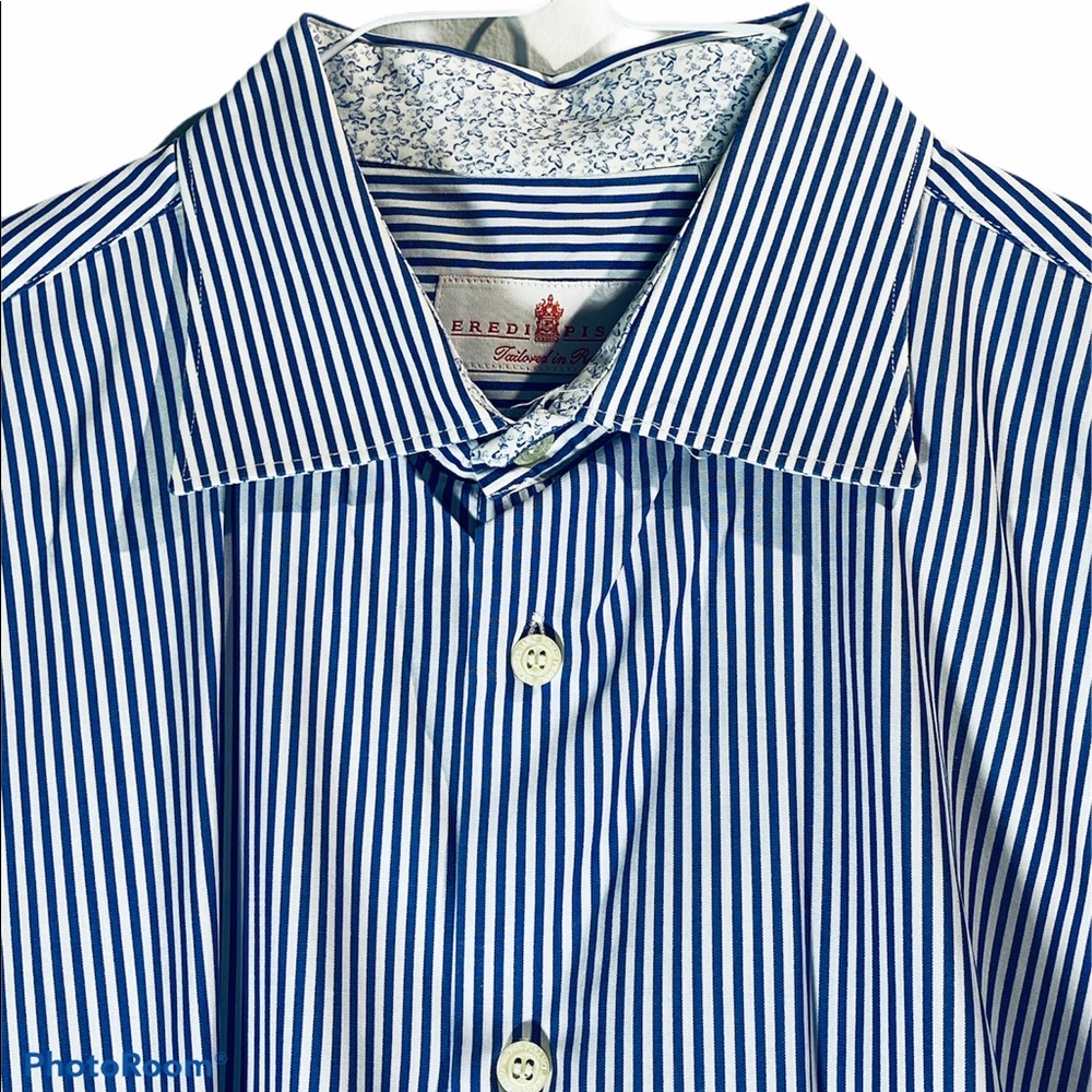 EREDI PISANO**Navy Striped Shirt Size 43 17” - Picture 3 of 7